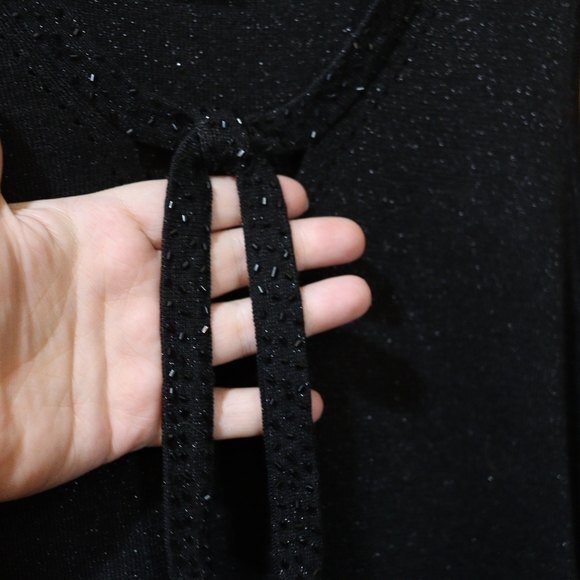 Sigrid Olsen Black Sparkly Beaded Bow Neck Knit Tank Top Medium Vintage - Picture 7 of 12